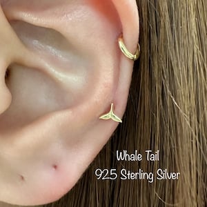 Whale Tail piercing (Single), 925 Sterling Silver tiny whale tail cartilage helix tragus conch piercing
