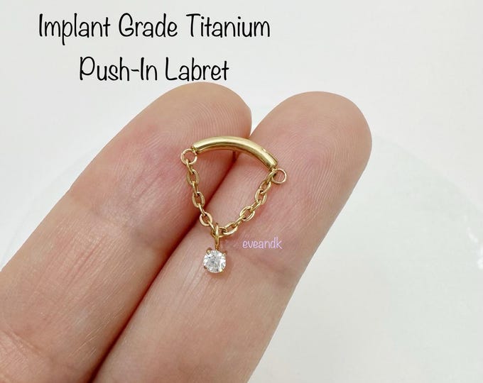 20g 18g 16g Curved Bar with Chain Piercing, Implant Grade Titanium, flat piercing, helix labret