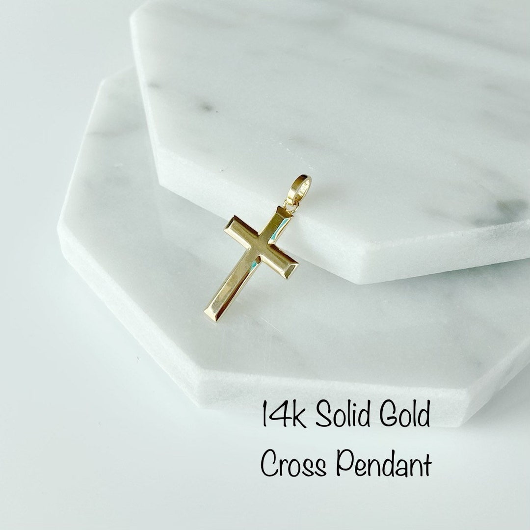 14k Solid Gold Bold Cross Pendant, Classic Cross Pendant Etsy