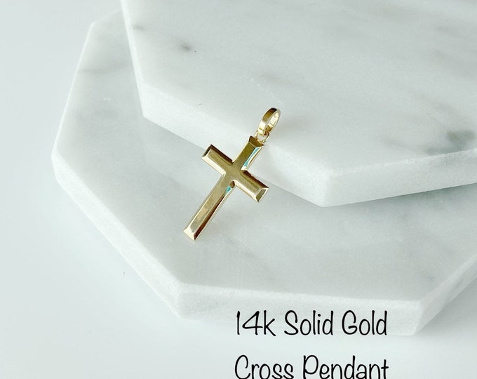 14k Solid Gold Bold Cross Pendant, Classic Cross Pendant