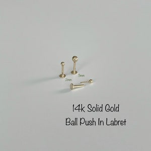 14k Solid Gold Ball Labret: Conch, Nose, Helix, Tragus Piercing