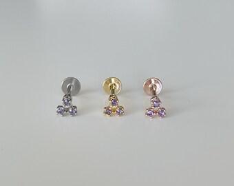 ◆STONEHENgE◆ 14K Cubic Piercing SA24D31U Single 16g Three Stone CZ Piercing (single), Triangle CZ Piercing
