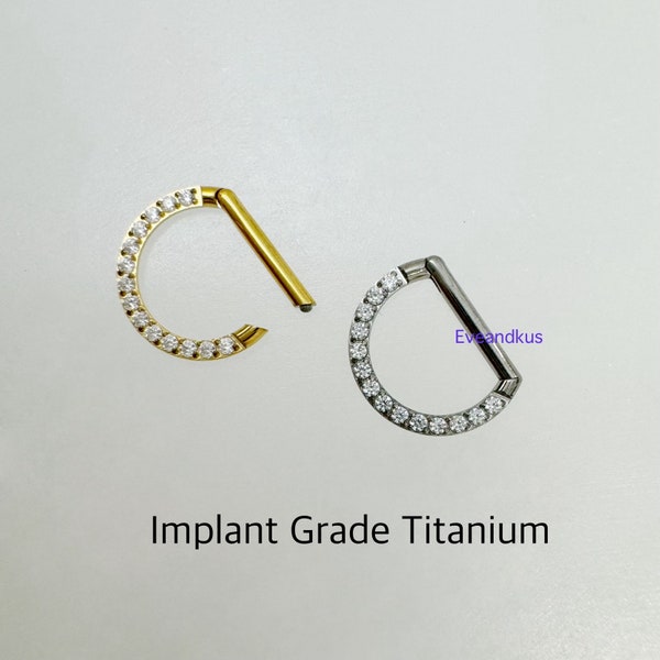 16g CZ paved Daith Clicker ASTM F-136 - Implant Grade Titanium Hinged Segment Hoop