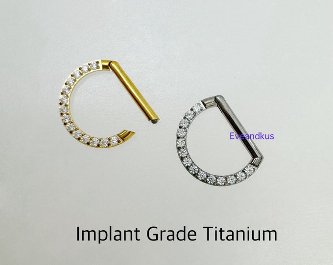 16g CZ paved Daith Clicker ASTM F-136 - Implant Grade Titanium Hinged Segment Hoop