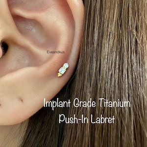 20g 18g 16g Dainty Boho Bar Push-In Threadless Titanium Labret, Implant Grade Titanium Cartilage, Tragus, Conch, Helix