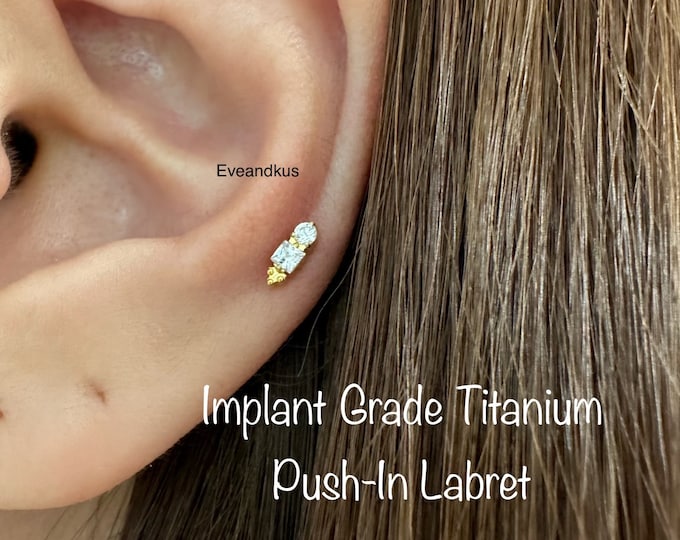 20g 18g 16g Dainty Boho Bar Push-In Threadless Titanium Labret, Implant Grade Titanium Cartilage, Tragus, Conch, Helix