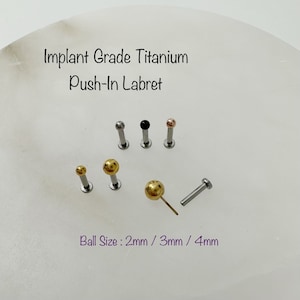 20g 18g 16g Implant Grade Titanium Ball 2mm 3mm 4mm Push In Prong Setting Titanium Labret, Cartilage, Conch, Tragus, Helix