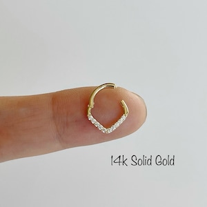 16g 14k Solid gold V-shaped Daith, Septum Clicker Hoop(Single), 6mm/8mm/10mm 16g Daith, Septum Ring Clicker