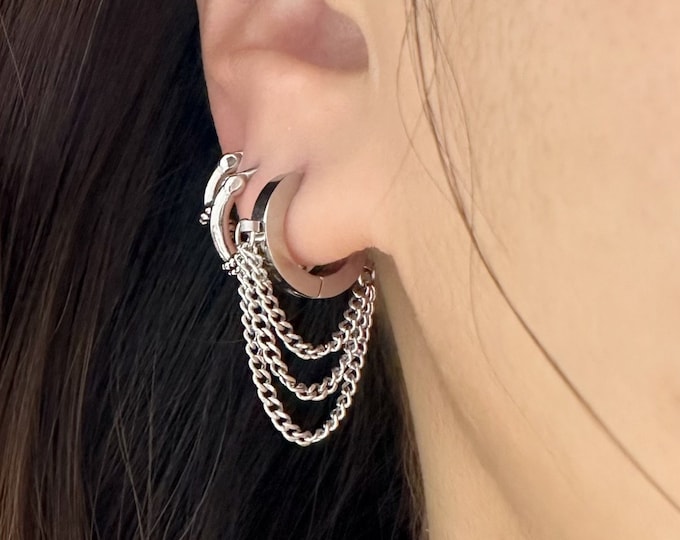 Triple Chain Layered Hoop, 316L Surgical Steel Hoop, Hypoallergenic