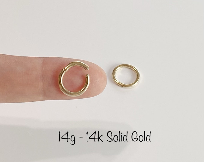 14g 14k Solid Gold Endless Clicker Segment Hoop (Single) 8mm 10mm  Huggie Hinged Cartilage Daith Helix Tragus Conch Rook