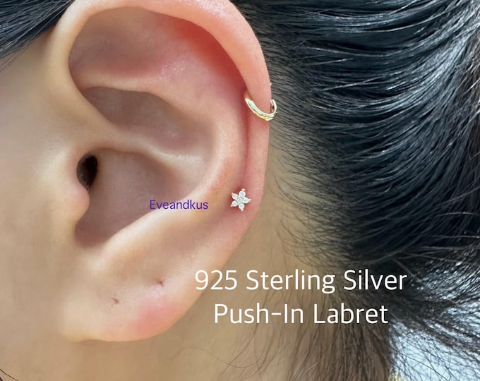 20g 18g 16g CZ Star Push In Labret, Tragus, Cartilage, Helix, Nose Piercings