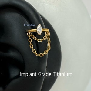 16g Marquise CZ with Double Chain Dangle ASTM F-136 Implant Grade Titanium Clicker, Conch, Cartilage Helix clicker