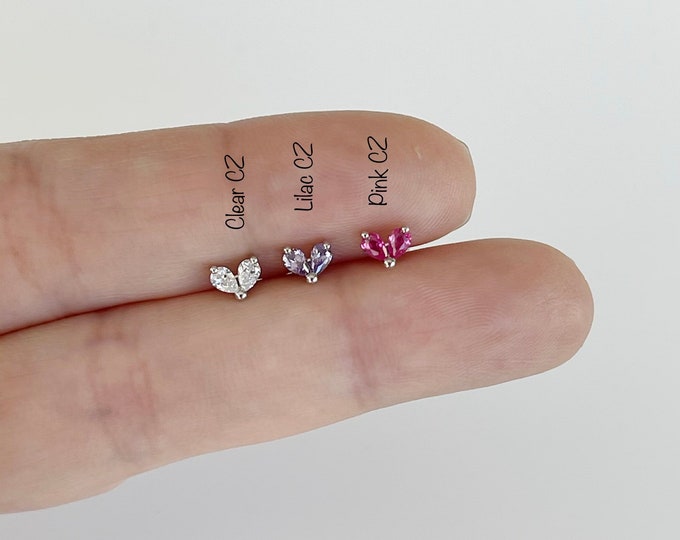 16g Tiny CZ heart piercing (Single), 316L Surgical steel cartilage helix tragus conch piercing
