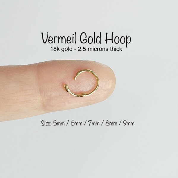 Thin Wire Gold Hinged Hoop (Single), Vermeil 18k gold over 925 Sterling Silver hinged hoop, Nickel Free/Hypoallergenic Minimalist Hoop