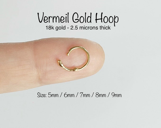 Thin Wire Gold Hinged Hoop (Single), Vermeil 18k gold over 925 Sterling Silver hinged hoop, Nickel Free/Hypoallergenic Minimalist Hoop