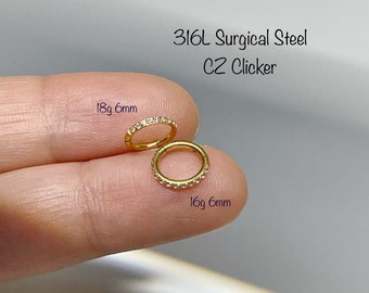 Surgical Steel CZ Clicker: Helix, Nose, Tragus Piercing