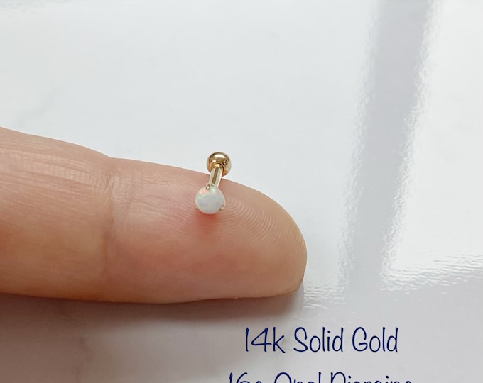 16g - 3mm/4mm/5mm 14k Solid Gold White Opal Piercing (Single), White Opal piercing. Dainty Minimalist Tragus, Cartilage, Helix, Conch
