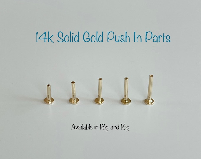 14k Solid Gold 20g 18g 16g Push-In Labret Bar REPLACEMENT PARTS 6mm/7mm/8mm/9mm/10mm