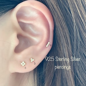 Tiny Bezel CZ Piercing(Einzelstück), Minimalist boho 92.5 Sterling Silber Piercing, Tragus, Mid Cartilage, Helix