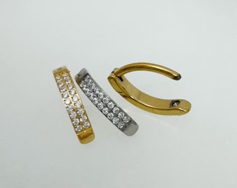 Double Line CNC Set CZ Belly Button Ring - ASTM F136 Implant Grade Titanium