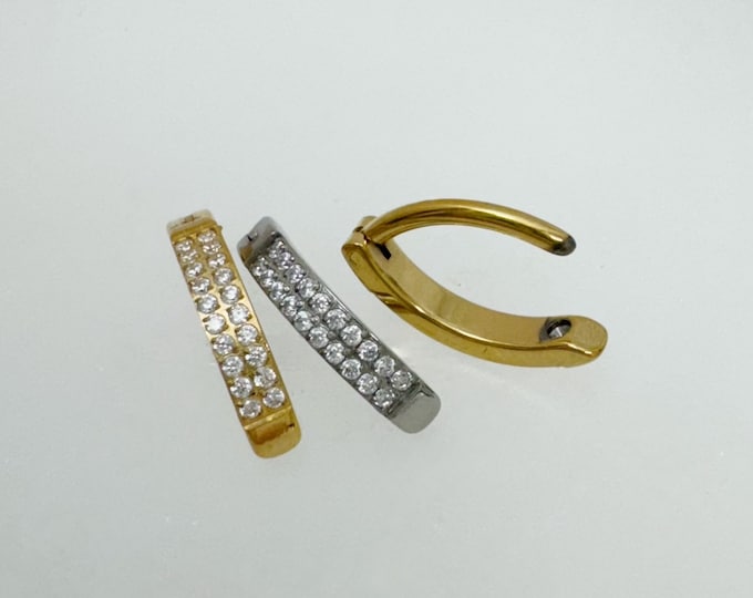 Implant Grade Titanium Hinged Hoop With Double Line CNC Set CZ Belly Button Ring