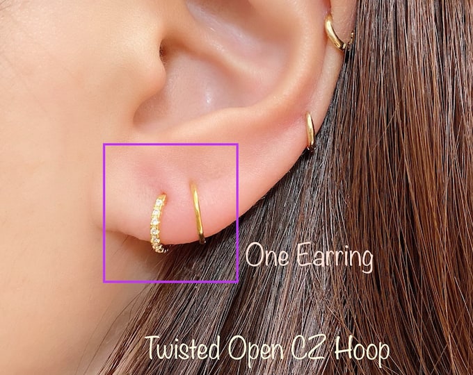 Twisted Open CZ Hoop Earrings (Pair), 14k Gold PTL Sterling Silver, Vermeil Open Hoops, Minimalist Earrings