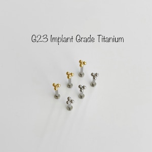 20g 18g 16g Trinity Push In Prong Setting Titanium Labret, Tiny Three Balls 3m Grade23 Implant Grade Titanium