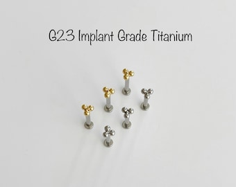 Tiny Trinity Titanium Labret: 16g/18g/20g Push-In Prong Setting