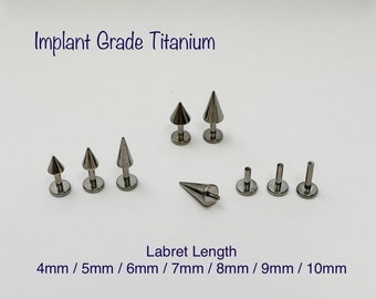 16g Implant Grade Titanium Spike Labret: Internally Threaded Cartilage Piercing