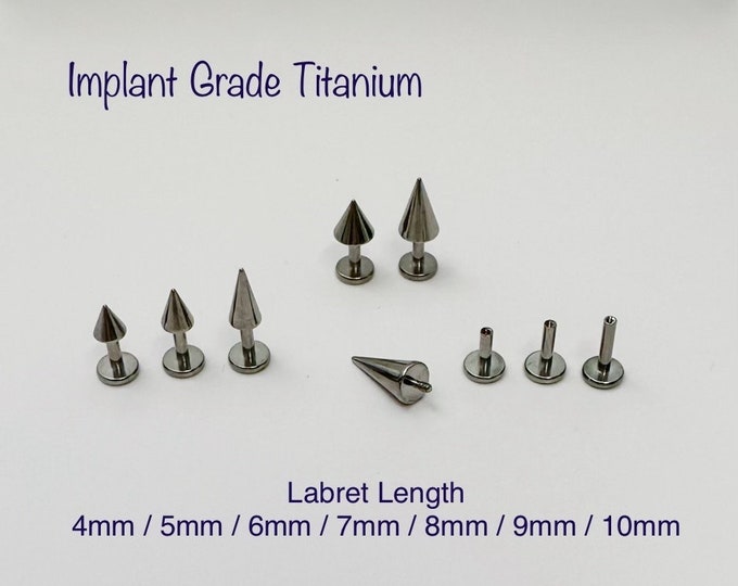 16g Implant Grade Titanium Spike Labret (Single), Spike Titanium internally threaded labret for cartilage, tragus, helix