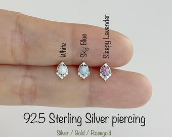 Boho Milgrain Opal Piercing(Single), Dainty Boho Milgrain 925 Sterling Silver piercing, Tragus, Mid Cartilage, Helix
