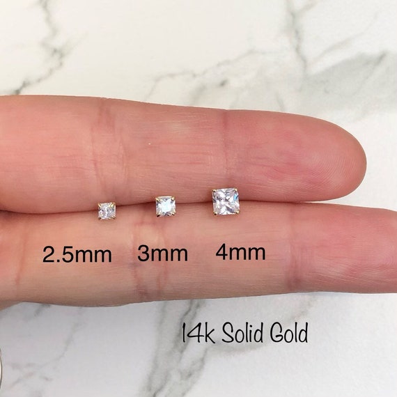 20g Gold Earrings White or Yellow 14k Pair 5mm CZ Gemstones