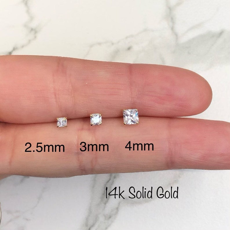 14K Solid Gold Princess Cut Stud Earrings PAIR Cubic Size - Etsy
