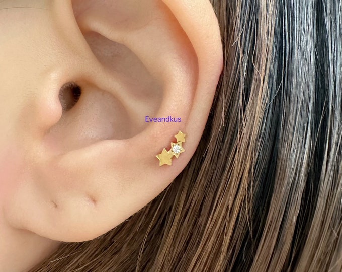 Shooting Star 316L Surgical Steel Push-In Threadless Labret, Helix, Cartilage, Conch