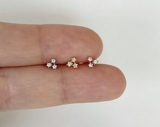 16g Three stone CZ Piercing (Single), Triangle CZ piercing Tragus, Cartilage, Mid Cartilage, Helix, Conch