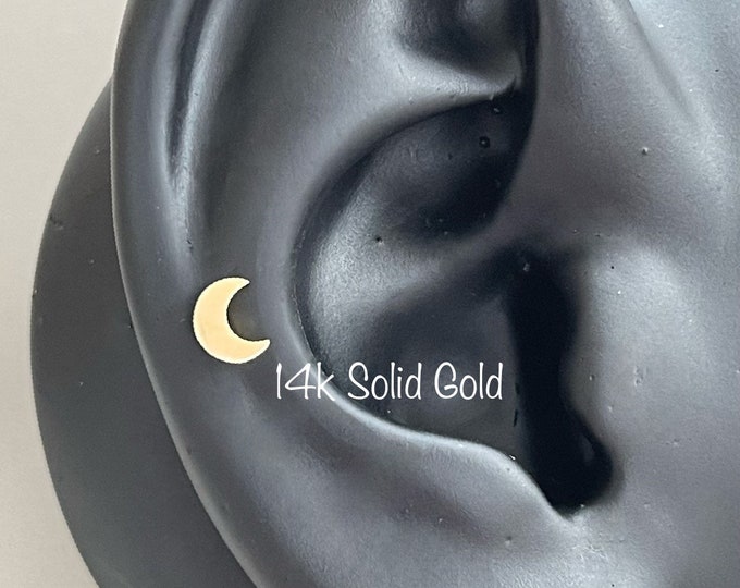14k Solid Gold Crescent Moon Labret Piercing(Single), 14k Solid Gold Internally Threaded labret Tragus, Mid Cartilage, Helix, Conch