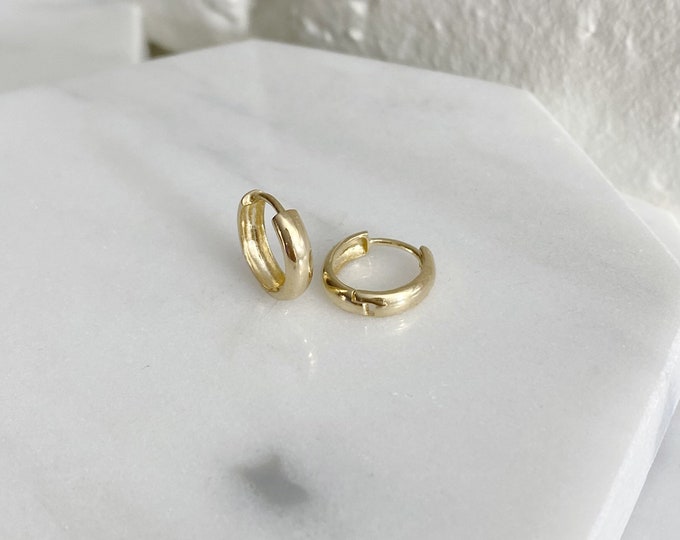 14k Solid Gold Small Huggie Hoop (Pair), Basic 3mm 14K Solid Gold Hoop Earrings