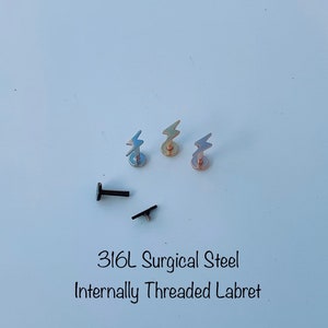 16g Lightening Bolt Internally Threaded Labret 316L Surgical Steel, Tiny Lightening Bolt Labret piercing, Cartilage Tragus Helix Conch
