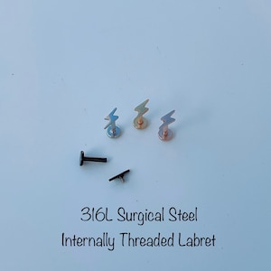16g Lightning Bolt Labret: 316L Surgical Steel Internally Threaded Piercing