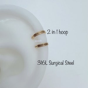 20g  Twin Hoop, 316L Surgical Steel double twin Hinged Segment Ring, Helix, Cartilage, Tragus, Nose Clicker