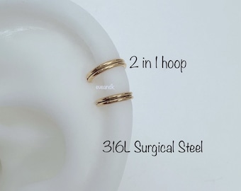 20g  Twin Hoop, 316L Surgical Steel double twin Hinged Segment Ring, Helix, Cartilage, Tragus, Nose Clicker