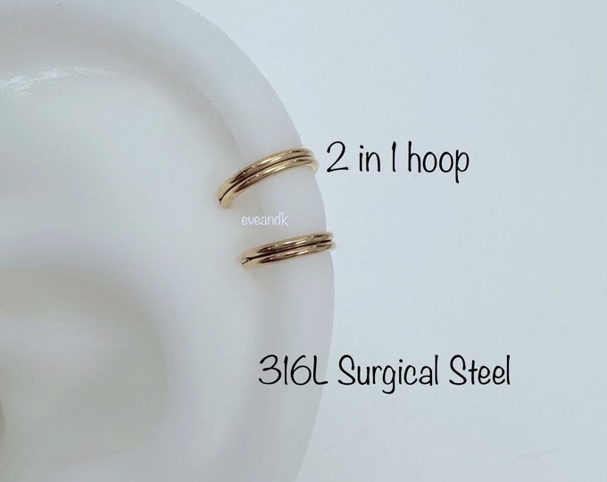 20g  Twin Hoop, 316L Surgical Steel double twin Hinged Segment Ring, Helix, Cartilage, Tragus, Nose Clicker