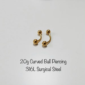Piercing d'haltères incurvées avec boules en acier chirurgical 316L, 20 g, 16 g
