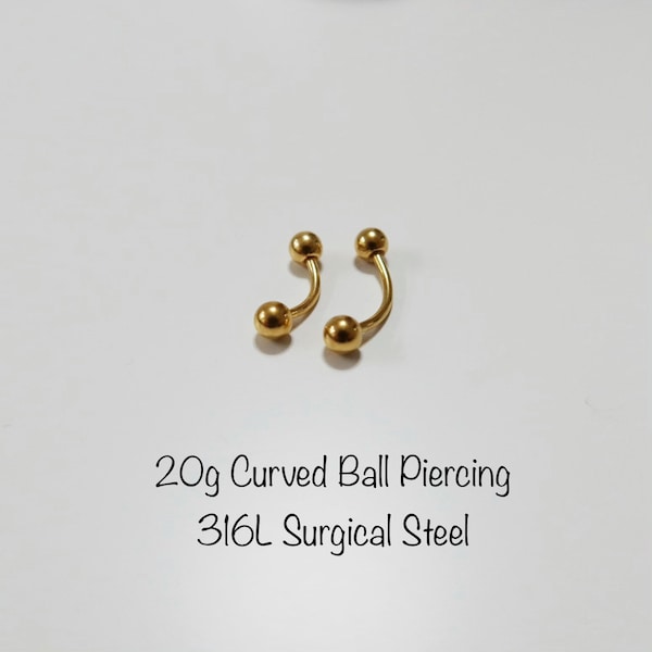 20g Gold Curved Barbell 316L Surgical Steel piercing for Rook, Eyebrow, Cartilage