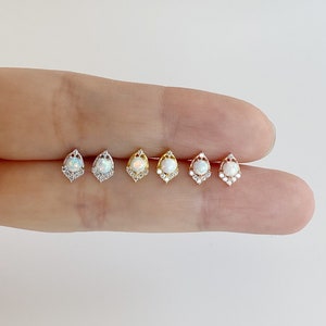 Small Opal Earrings, Dainty White opal earrings (PAIR), 925 Sterling Silver Genuine White opal studs Nickel Free, Minimalist Earrings