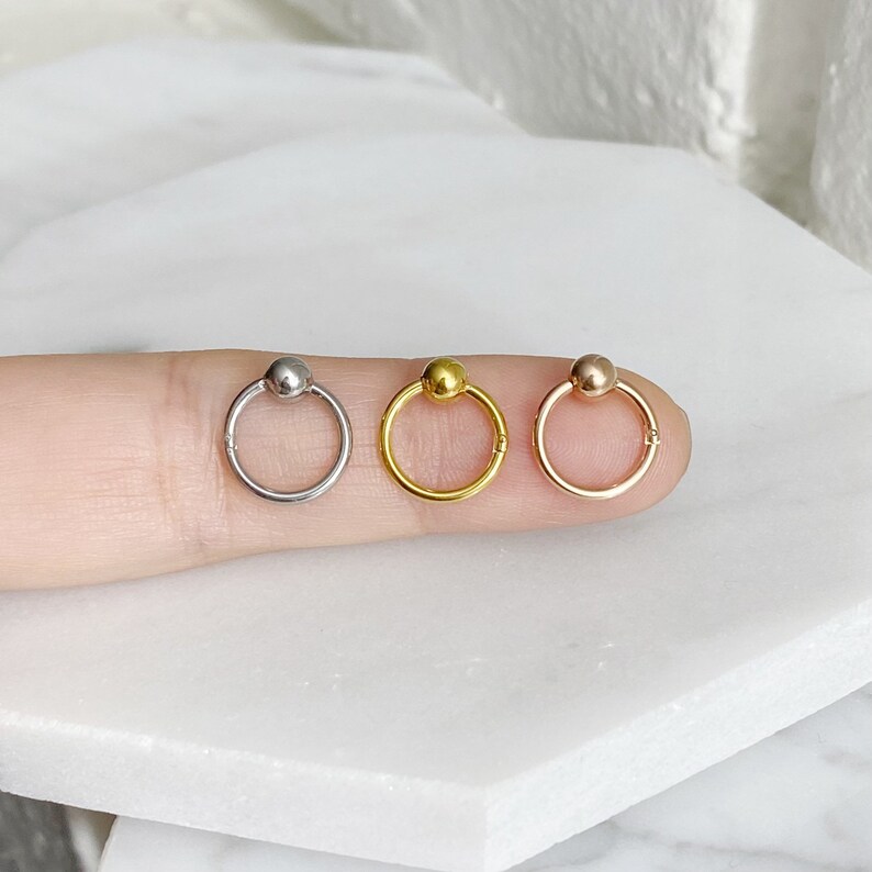 Nose Septum Seamless Hinged Ball Clicker 16g 316L Surgical Steel Hinged Hoop Segment Rings with Ball for Ear Cartilage Hoop Single