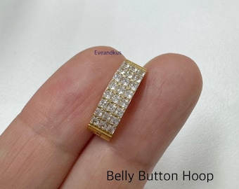 Implant Grade Titanium Hinged Hoop With Pave Square TRIPLE CZ Belly Button Ring