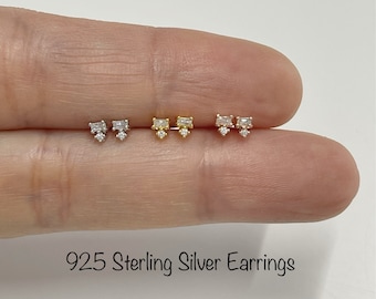 Tiny Baguette with CZ Earrings (PAIR), 925 Sterling Silver Earrings, Minimalist earrings