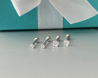 16G Tiny silver piercing 2mm/3mm Clear CZ, 16GA Tragus Cartilage Helix Lip Nose