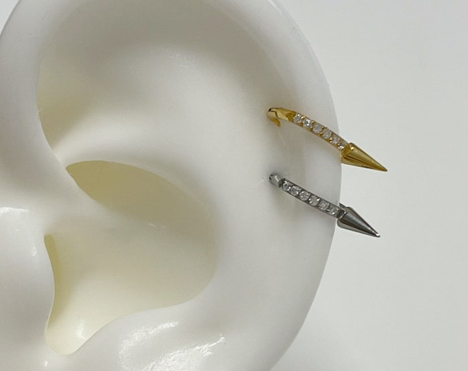 16g Spike Clicker Hoop, ASTM F136 Implant Grade Titanium Hinged Segment CZ Prong Set With Spike Clicker